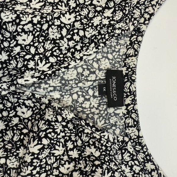 Jones & Co Black White Floral Rayon Top 3/4 Sleeve Women’s 1X - Picture 4 of 7